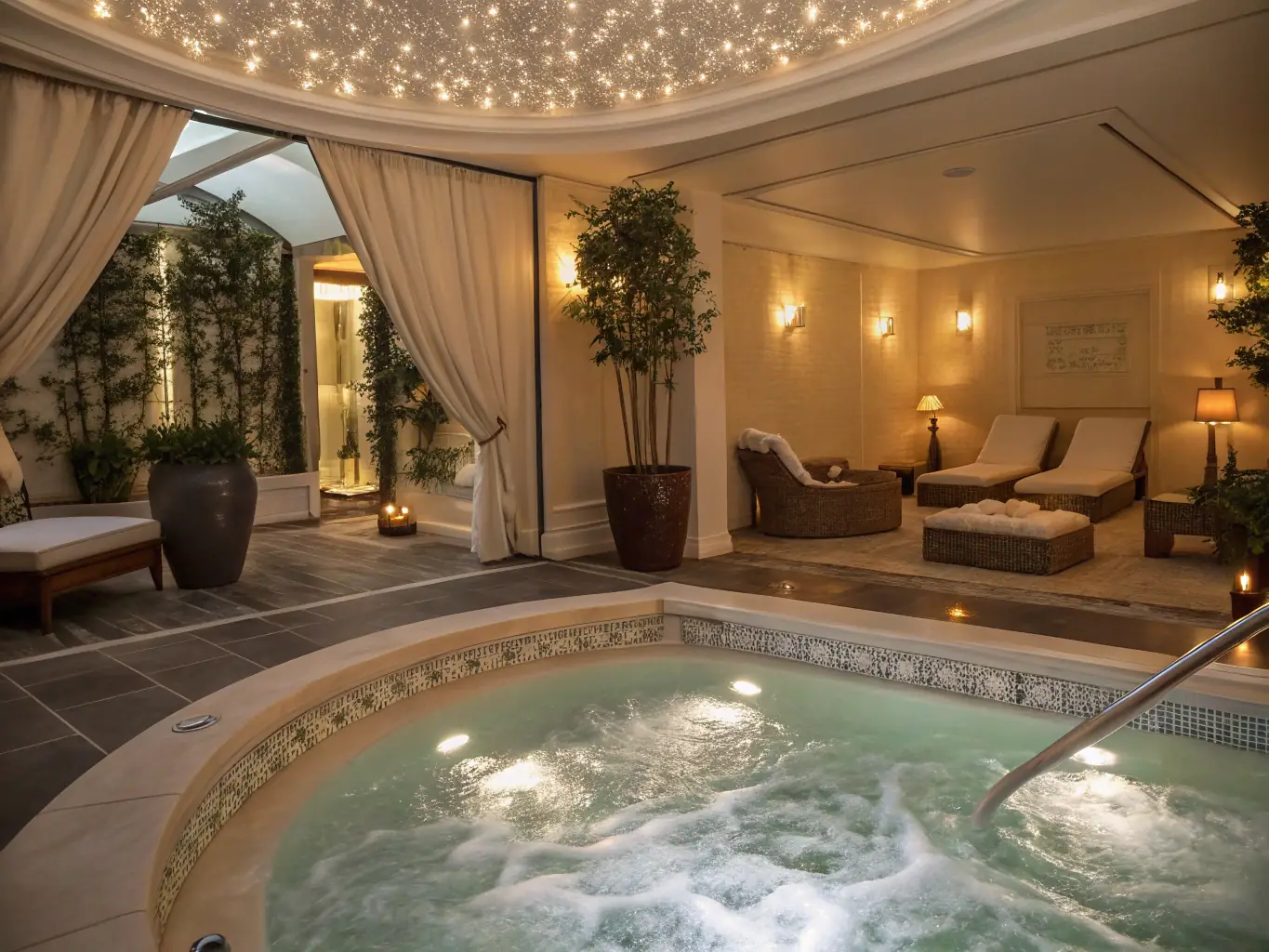 A high-resolution image showcasing the hydrotherapy jets in an Alu Business spa, with water swirling around them, emphasizing the therapeutic benefits and relaxation provided by the spa.